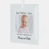Ouders 1e Kerstmis, Baby Foto Keepsake Glas Ornament (Voorkant links)