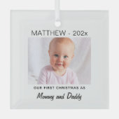 Ouders 1e Kerstmis, Baby Foto Keepsake Glas Ornament (Voorkant)