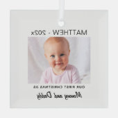 Ouders 1e Kerstmis, Baby Foto Keepsake Glas Ornament (Achterkant)