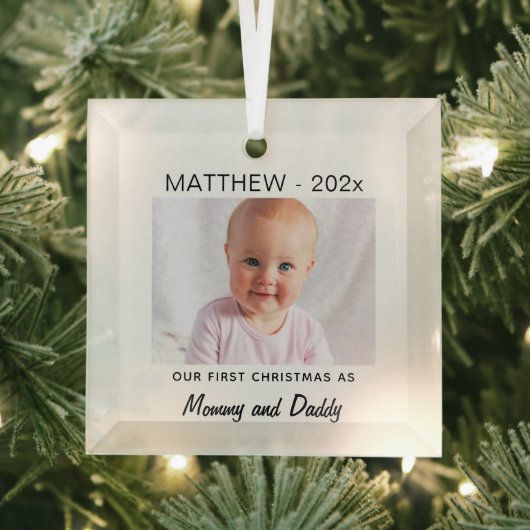 Ouders 1e Kerstmis, Baby Foto Keepsake Glas Ornament (Insitu)