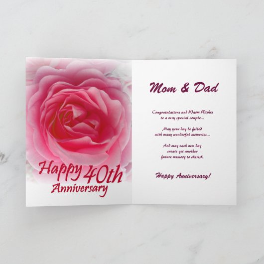 OUDERS - 40e Jubileum met roze Rose Kaart (Binnen)