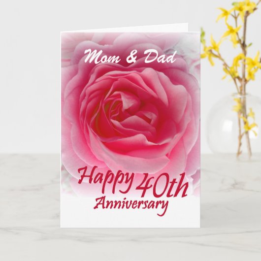 OUDERS - 40e Jubileum met roze Rose Kaart (Gele Bloem)