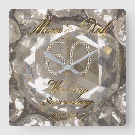 Ouders 60ste Jubileum Diamond Wedding 2017 Vierkante Klok (Voorkant)