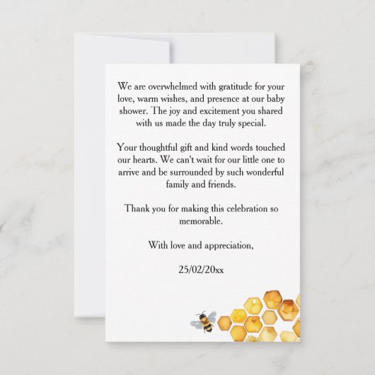 Ouders aan bijen lente bijen baby shower dank u bedankkaart (Achterkant)