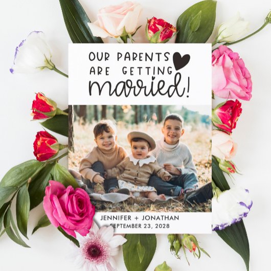 Ouders die gehuwde kinderen krijgen foto-opslagdat aankondigingskaart