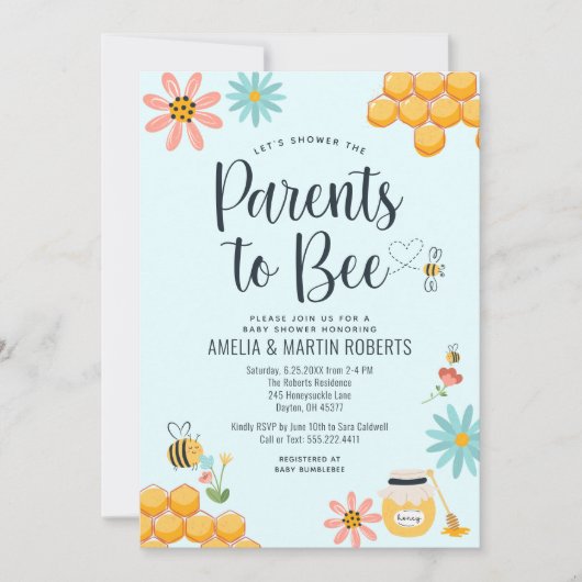 Ouders die worden uitgenodigd om Baby shower honin Kaart (Voorkant)