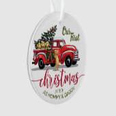 Ouders Eerste Kerstmis  Red Truck Foto Ornament (voorkant)