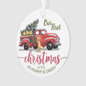 Ouders Eerste Kerstmis  Red Truck Foto Ornament (voorkant)