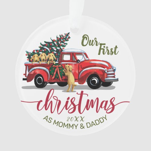 Ouders Eerste Kerstmis  Red Truck Foto Ornament (voorkant)