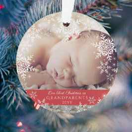 Ouders eerste kerstsneeuwvlokken baby foto ornament