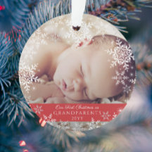 Ouders eerste kerstsneeuwvlokken baby foto