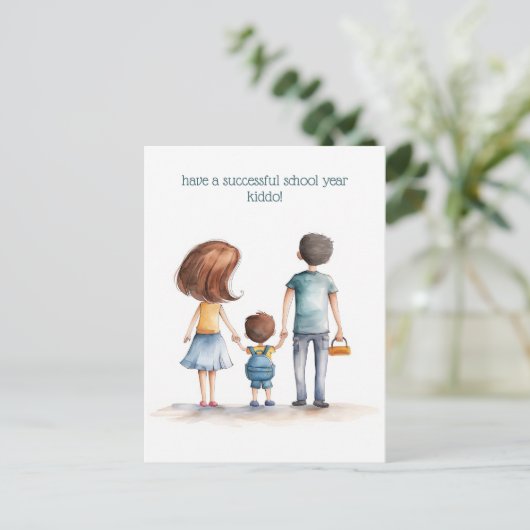 Ouders en het Kind van de school Briefkaart (Staand voorkant)