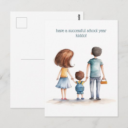 Ouders en het Kind van de school Briefkaart (Voorkant / Achterkant)