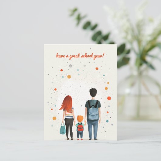 Ouders en het Kind van de school Briefkaart (Staand voorkant)