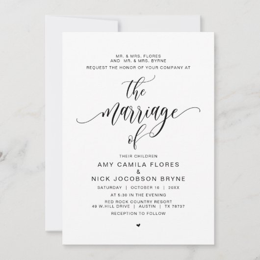 Ouders hosten, Moderne zwarte kalligrafie, Huwelij Kaart (Voorkant)