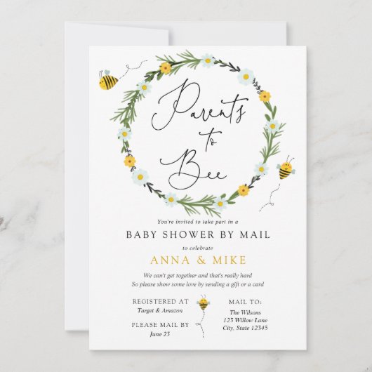 Ouders naar Bee Baby shower per Mail uitnodiging (Voorkant)
