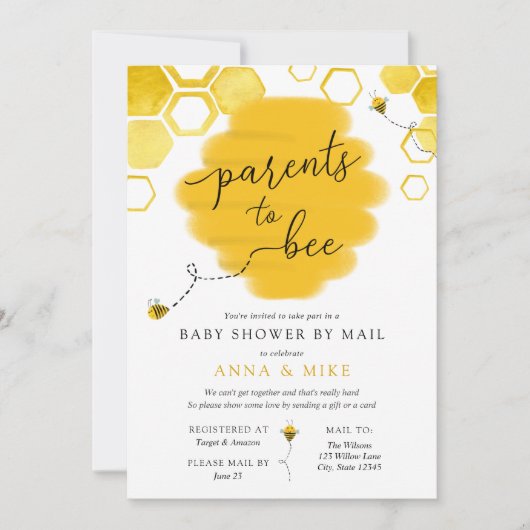 Ouders naar Bee Baby shower per post Kaart (Voorkant)