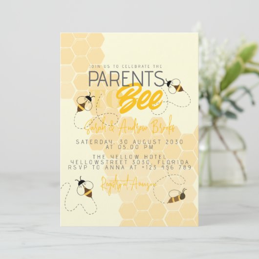 Ouders om Honey Comb Baby shower Uitnodiging te zi (Staand voorkant)