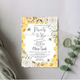 Ouders te Bee White Floral Baby shower Invitation Kaart