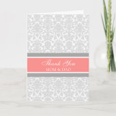 Ouders Trouwdag Dank u Coral Grey Damask Bedankkaart (Voorkant)