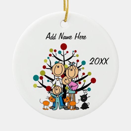 Ouders, twee kinderen, drie katten Ornament (Voorkant)