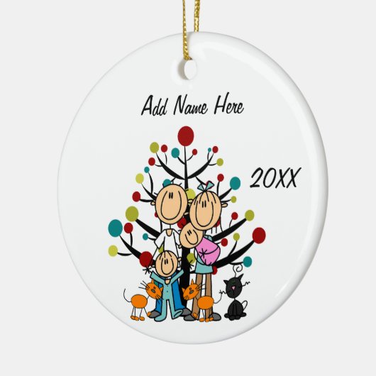 Ouders, twee kinderen, drie katten Ornament (Links)