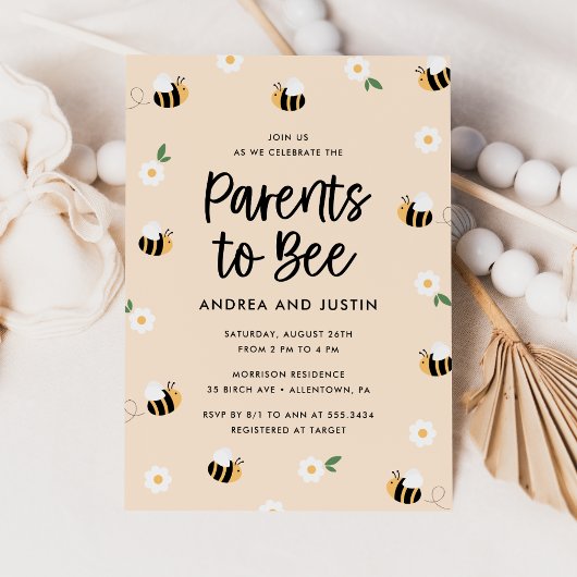 Ouders van Bee Bumblebee Floral Baby shower Kaart