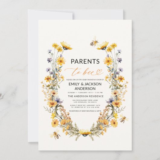 Ouders van Bee Wildflower koppels baby shower Kaart (Voorkant)