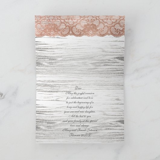 Ouders van Bride Gefeliciteerd Roze Rose Gold Kaart (Binnen)