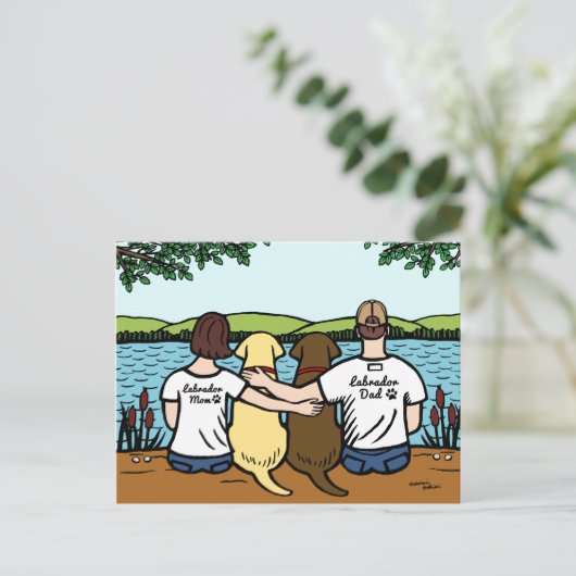 Ouders van chocolade- en gele labradors briefkaart (Staand voorkant)