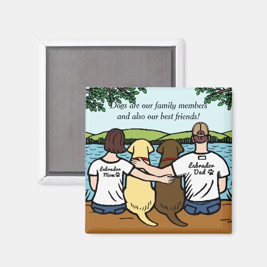 Ouders van chocolade- en gele labradors magneet (Voorkant / Achterkant)