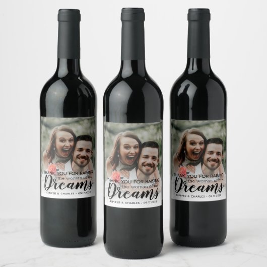 Ouders van de bruid dank u bruiloft foto wijn etiket (Flessen)