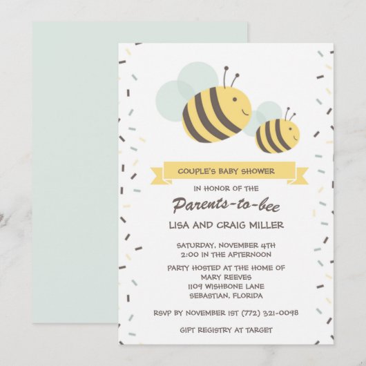 Ouders van het Baby shower van Bee Bumblebee Coupl Kaart (Voorkant / Achterkant)
