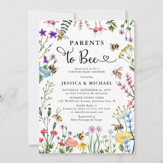 Ouders van wilde bloemen en Baby shower van Bumble Kaart (Voorkant)
