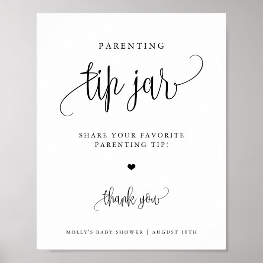 Ouderschap Tip Jar Sign, Minimale kalligrafie Poster (Voorkant)