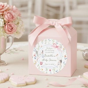 Ouderwet Rose Boog en Ooievaar Baby Shower Bedankt Ronde Sticker