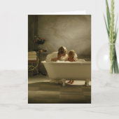 Ouderwets badkuip met moeder en dochter kaart (Voorkant)