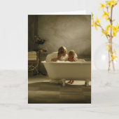 Ouderwets badkuip met moeder en dochter kaart (Gele Bloem)