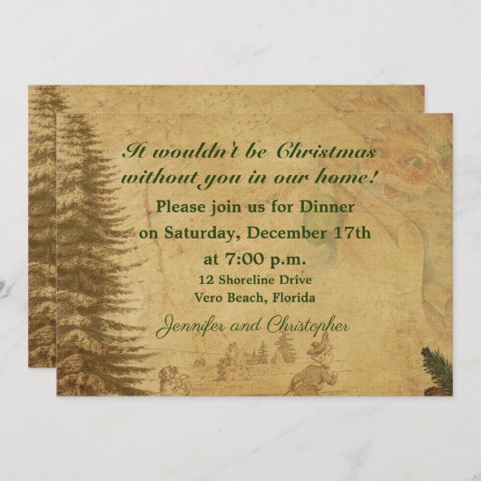 Ouderwets design kerstdiner kaart (Voorkant / Achterkant)