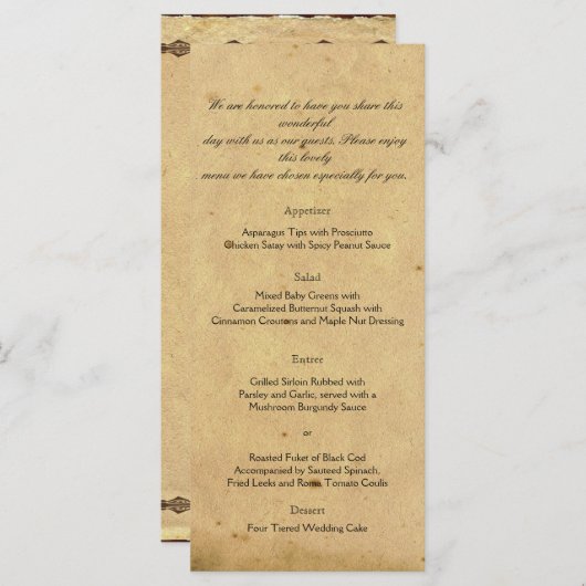 Ouderwets Elegance Perkament Bruiloft Menu (Voorkant / Achterkant)