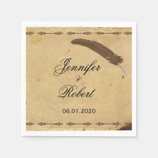 Ouderwets Elegance Perkament met Quill Weddin Servetten (Voorkant)