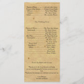 Ouderwets Elegance Perkament Trouwprogramma Programmakaart (Achterkant)