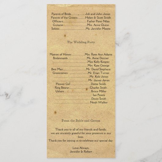 Ouderwets Elegance Perkament Trouwprogramma Programmakaart (Achterkant)