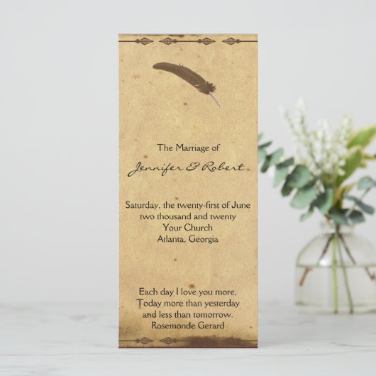 Ouderwets Elegance Perkament Trouwprogramma Programmakaart (Staand voorkant)