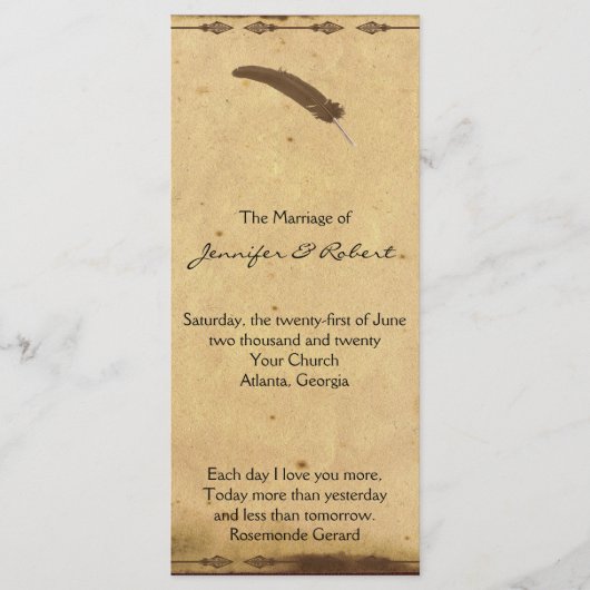 Ouderwets Elegance Perkament Trouwprogramma Programmakaart (Voorkant)