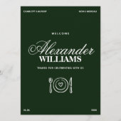 Ouderwets Geld Elegant Donkergroen Chic Bruiloft Menu (Voorkant)
