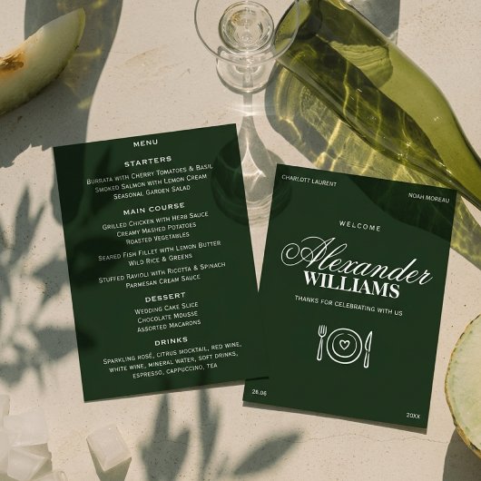 Ouderwets Geld Elegant Donkergroen Chic Bruiloft Menu