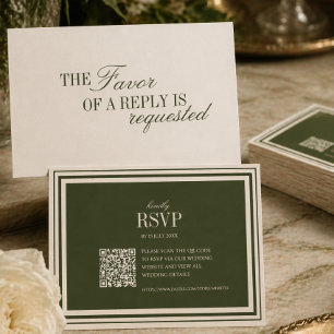 Ouderwets groene olijf elegante trouw met QR-code RSVP Kaartje