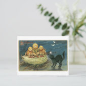 Ouderwets Halloween, Pompoenen & Zwarte kat Briefkaart (Staand voorkant)