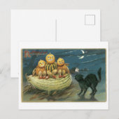 Ouderwets Halloween, Pompoenen & Zwarte kat Briefkaart (Voorkant / Achterkant)